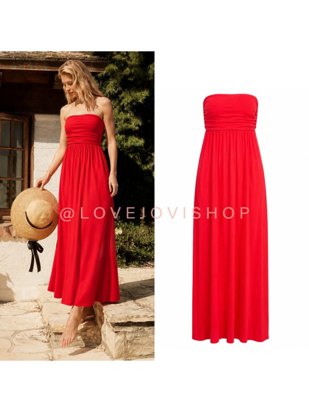Beach | West Kei Red Strapless Maxi Dress | Empire Waist | Soft Flowy Modal | S